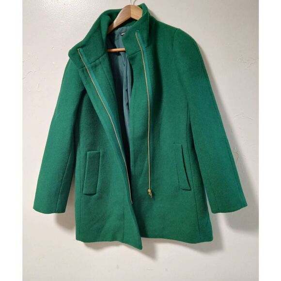 J crew Mercantile womens size 2 emerald green mock neck wool  coat front zip - Picture 1 of 6